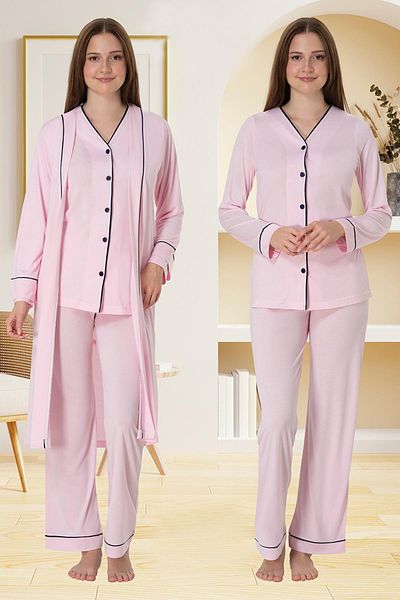 CT MODA Women's Pink Design Buttoned Summer Cotton Maternity Dressing Gown, Pajama Set