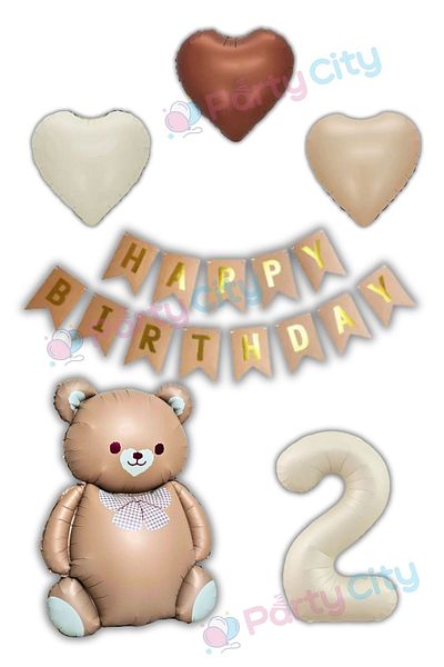 Party City Σετ γιορτής γενεθλίων με θέμα το μπαλόνι Big Bear με παπιγιόν 2 ετών - Heart Balloon και Happy Birthday