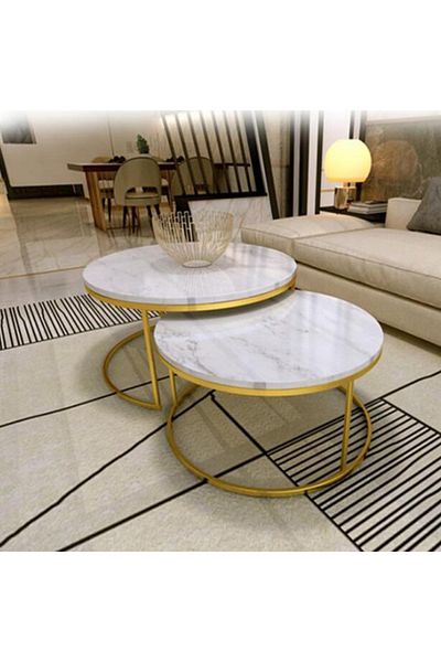 SAHABA 2-piece gold coffee table set with white marble top