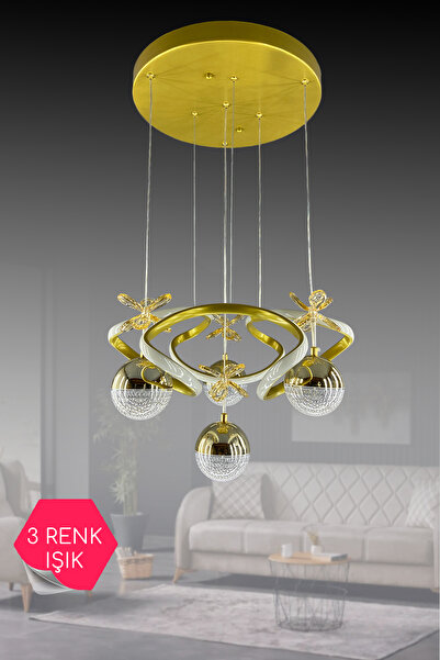 asva aydınlatma Eskitme Gold Dron 4 Toplu Modern 3 Renk Işıklı Led Avize