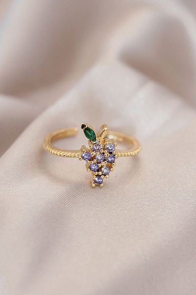 Skygo Adjustable Gold Color Metal Colorful Zircon Stone Grape Ring - Tj-byk2085