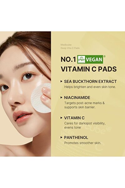 Medicube ميديكيوب مناديل قطنية لتفتيح البقع الداكنة من ديب فيتا سي، 70 قطعة