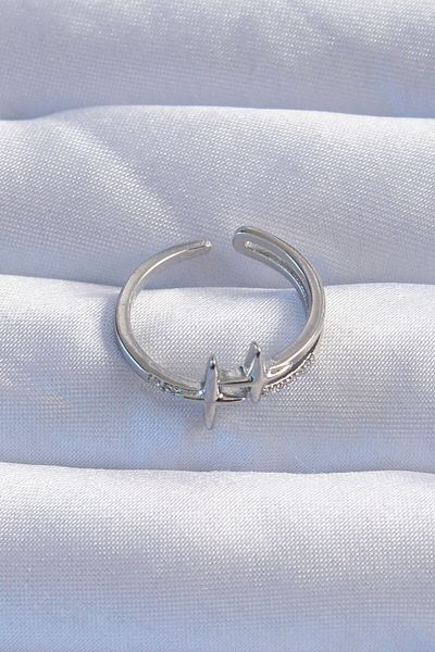Skygo Adjustable Look Brass Silver Zircon Cubic Zirconia Star Ring - Tj-Byk3244