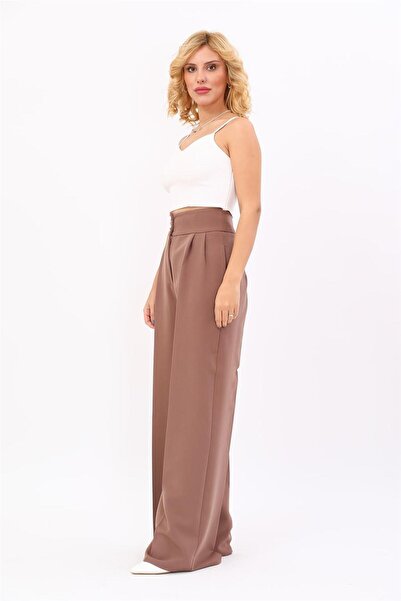 ÖNDER ÖZSOY Korsaj Kemer Yüksek Bel Palazzo Pantolon-Kahve