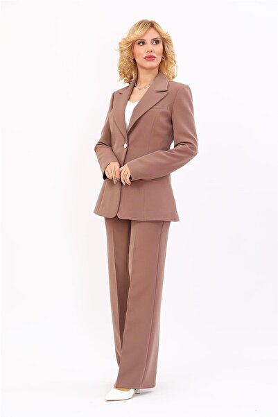 ÖNDER ÖZSOY Erkek Yaka Tek Düğmeli Klasik Ceket & Bol Paça Pantolon Takım-Kahve