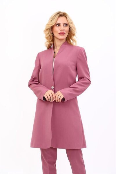 ÖNDER ÖZSOY Self-Standing Collar Single Button Long Jacket-Rose - 1074100