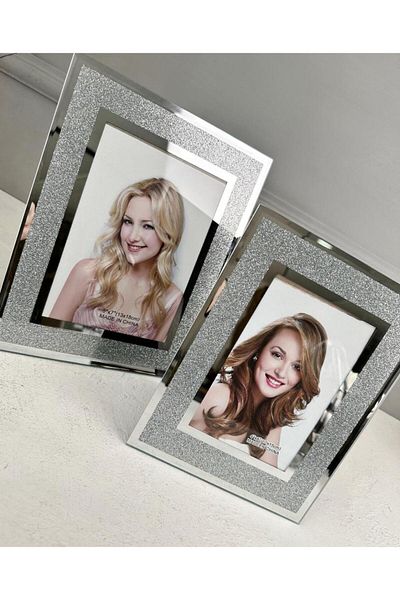 PEKİBU Set of 2 Silver Glitter Mirrored Frames