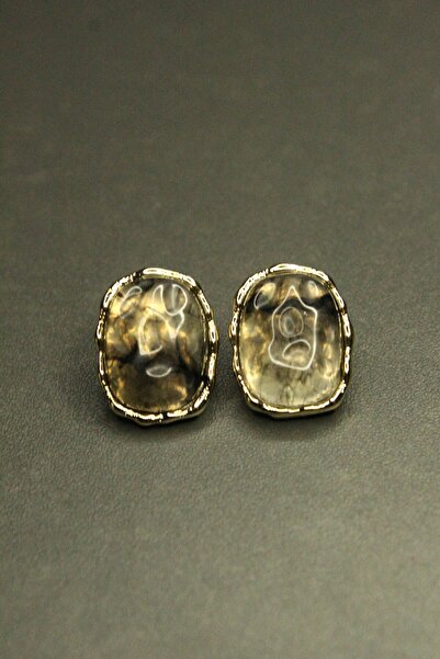 Glowy&Co. أقراط من الفولاذ المقاوم للصدأ بلون ذهبي دخاني من حجر السج