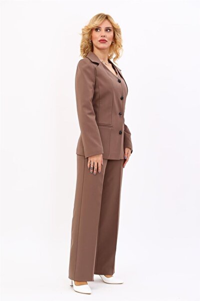 ÖNDER ÖZSOY Erkek Yaka Tek Düğmeli Klasik Ceket & Bol Paça Pantolon Takım-Kahve