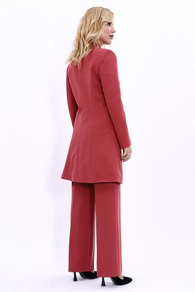 ÖNDER ÖZSOY Single Button Long Jacket and Loose Leg Pants Tile - Self Standing Collar