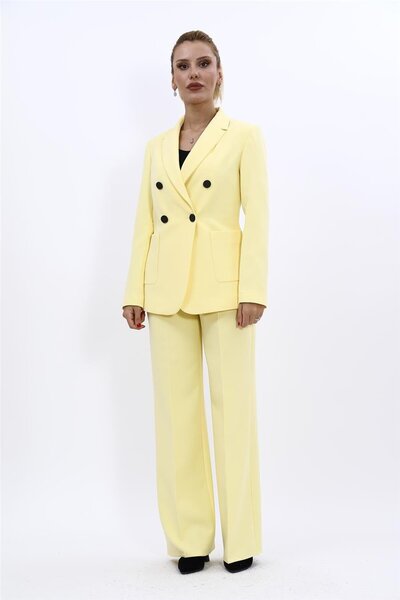 ÖNDER ÖZSOY Men's Classic Jacket with Lapel Pockets & Wide Leg Pants - Yellow...