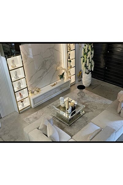 LUXURY VİLLA Gümüş Ve Bronz Aynalı Tekerlekli Orta Sehpa 90x90 Yükseklik 38