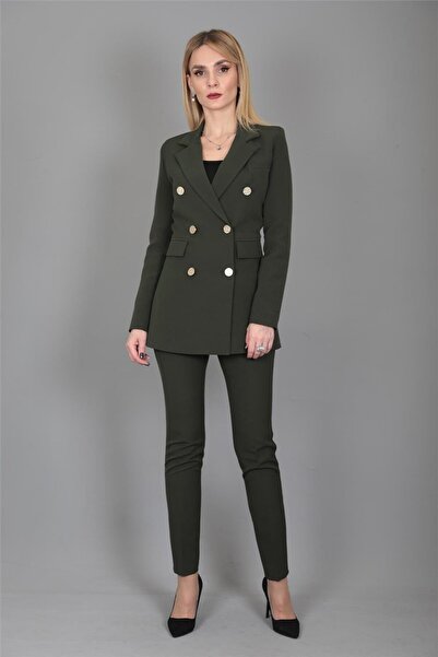 ÖNDER ÖZSOY Erkek Yaka Kuruvaze Blazer Ceket & Dar Paça Pantolon-Haki - 1034510