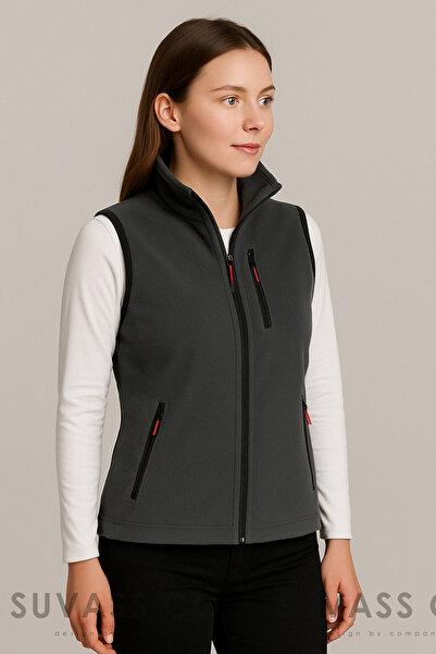 SUVASS CO Kadın Koyu Gri Çok Cepli Polar Yelek