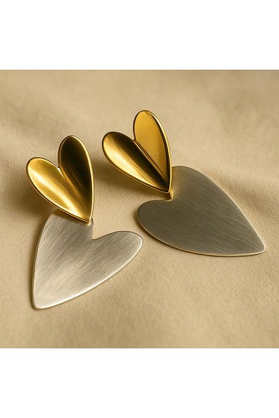 Glowy&Co. Dual Heart Gold-Silver Tarnish Stainless Steel Earrings