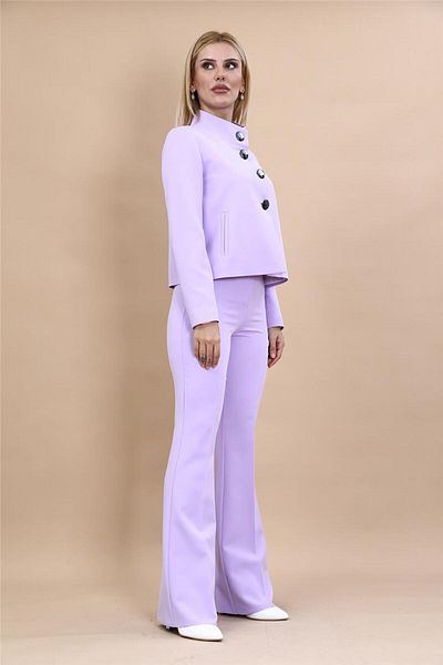 ÖNDER ÖZSOY Buttoned Mini Jacket & Flared Trousers Set-Violet