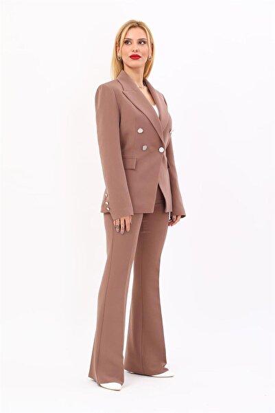 ÖNDER ÖZSOY Erkek Yaka Çapraz Ceket & İspanyol Paça Pantolon-Kahve