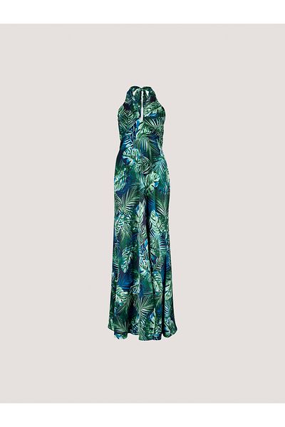 Apricot Tropical Leaf Maxikleid