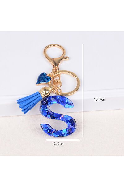 Choice قلادة على شكل مفتاح على شكل حرف S مكونة من 26 حرفًا مع شرابة زرقاء من ...