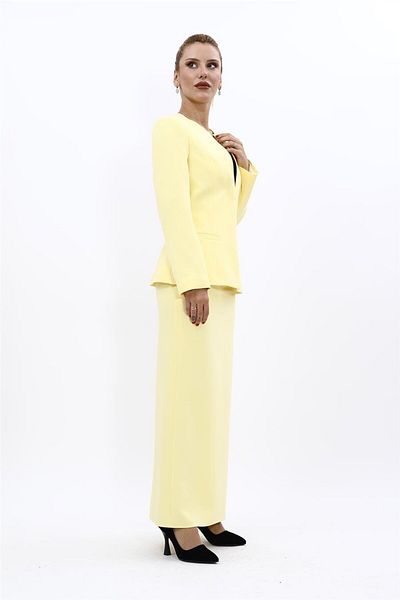 ÖNDER ÖZSOY Plus Size - V-Neck Long Jacket & Longpencil Skirt Set-Yellow