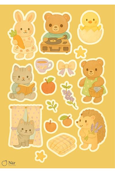 sticker 🍰   مجموعة ملصقات حكايات صباح الأحد – 4 أوراق – للمجدف والمخطط ومجلة الرصاصة
