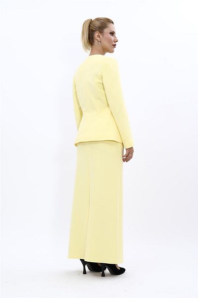 ÖNDER ÖZSOY Plus Size - V-Neck Long Jacket & Longpencil Skirt Set-Yellow