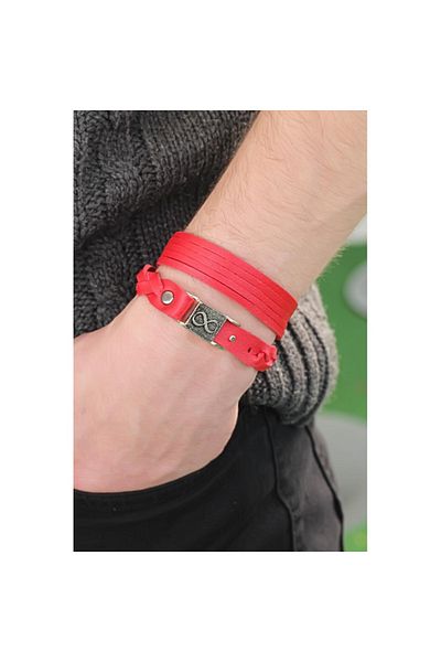 Skygo Red Color Leather Men's Bracelet Combination with Patterned Metal Accessories - Tj-Eb2804