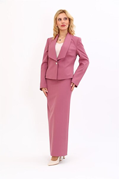 ÖNDER ÖZSOY American Collar Short Classic Jacket & Long Straight Tight Skirt-...