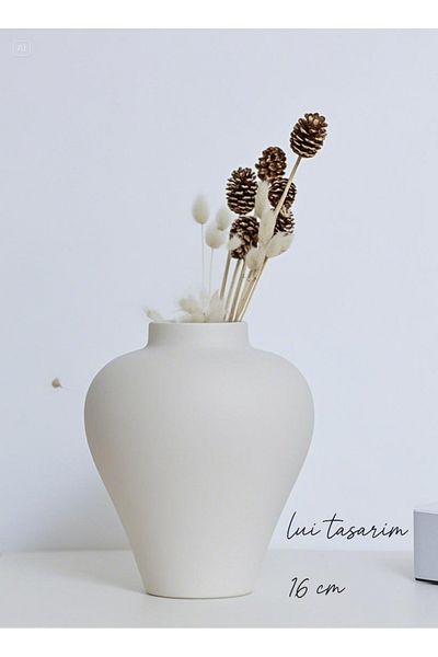 Lui Tasarım Elegant Scandinavian Style Simple Ceramic Matte white Vase 16 cm