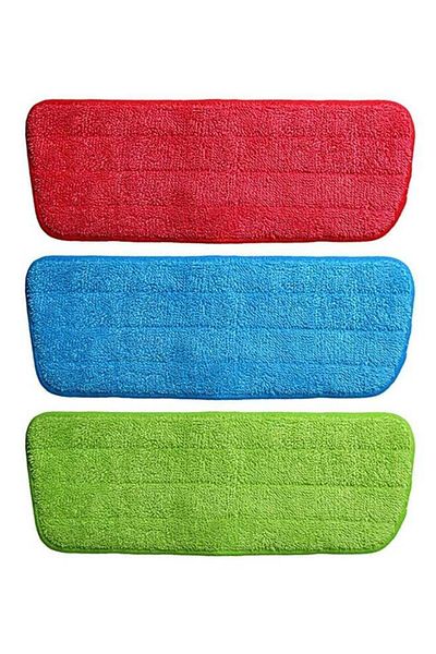 Generic 3 Piece Microfiber Mop Replacement Cleaning Pad Set Red/Blue/Green 42x14centimeter