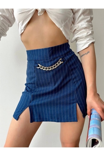 MODA Chain Detailed Striped Shorts Skirt
