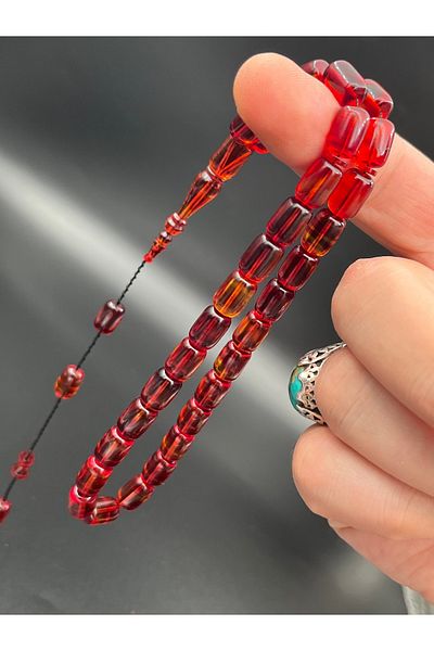 BCF Koleksiyon Red Orange Tone Fire Amber Capsule Cut Rosary 38 cm Ak 320230 . 190425