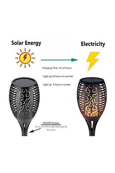 COOYA 4-piece solar garden decorative lights, torch shape, LED, 58*9.5 cm, suitable for garden, black