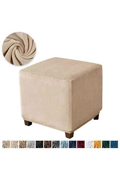 Choice غطاء عثماني مخملي صغير A1 قطعة واحدة مربع بلون سادة، أغطية مسند قدم مرنة للمنزل، مقعد بوف