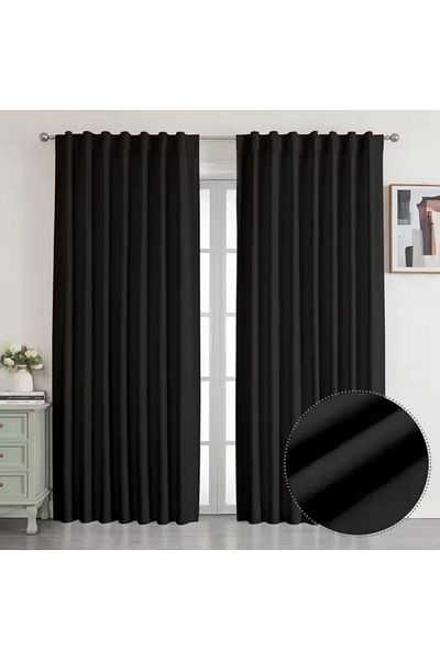 Generic 2-Piece Blackout Window Curtain Set Black 51x39inch