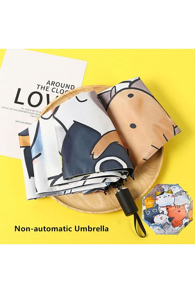 Choice Non-automatic Women Automatic Umbrella Cartoon Cat Claw Automatic Folding Travel Umbrella Black Coat
