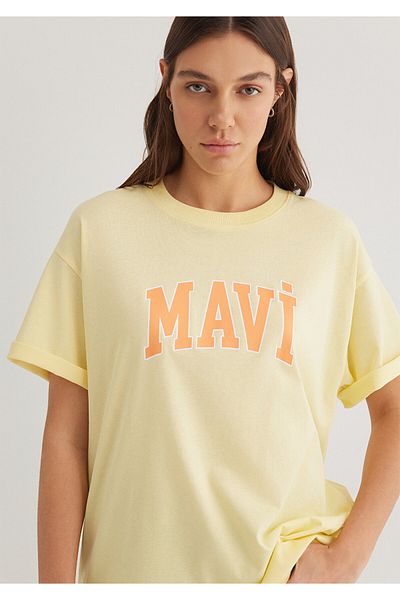 Mavi Logo bedrucktes gelbes T-Shirt in Übergröße/Breite Passform 1600843 -71315