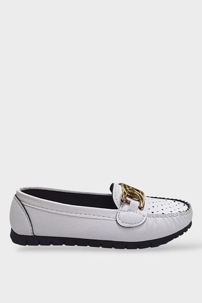 Liger Balerini albi de damă - cu cataramă, pantofi casual