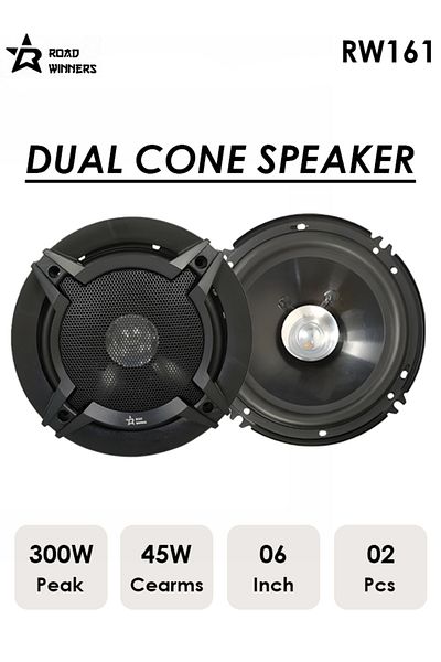 ROAD WINNERS Dual Cone 6 Inch Car Speakers 300W Mega Bass Surround Sound Audio System - RW-161