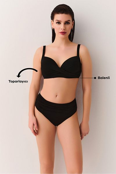 SUWEN Twisted Front Corset Underwire Gathering Bikini Top