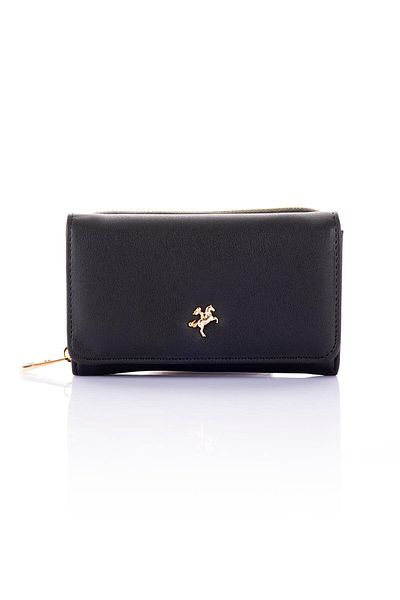 Getcho Dilaye Women's Black Large Wallet – Zippered Compartment, Card Holder, Snap Fastener Design