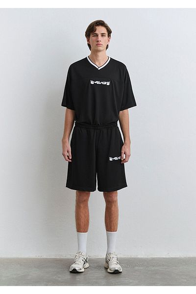Mavi Schwarze Jersey-Shorts mit MV91-Logoprint 0410245 -900