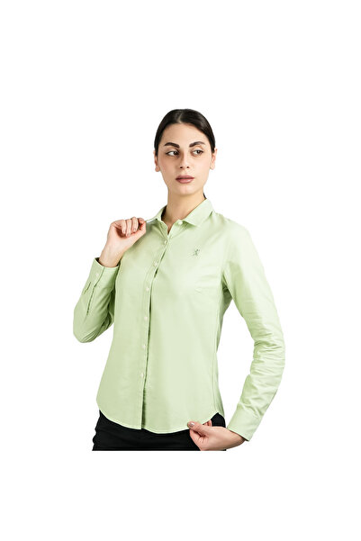 Giordano قميص نسائي من القطن أكسفورد بقصّة Slim Fit مع تطريز على شكل أسد