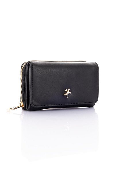 Getcho Dilaye Women's Black Large Wallet – Zippered Compartment, Card Holder, Snap Fastener Design