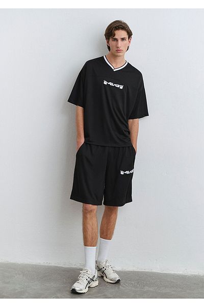 Mavi Schwarze Jersey-Shorts mit MV91-Logoprint 0410245 -900