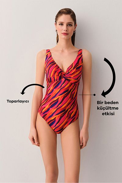 SUWEN Flame V-Neck Underwire Gathering Swimsuit