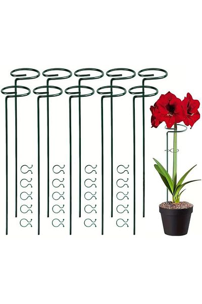COOYA 10-Pack Plant Support Stakes with 20 Plant Clips for Tomato Lily Peony Rose Stems