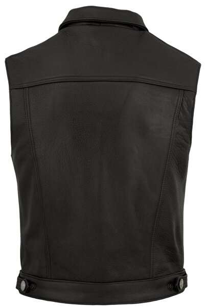 DeriWork Hakiki Kuzu Derisi Düğme Detaylı Siyah Deri Yelek Erkek Yelek