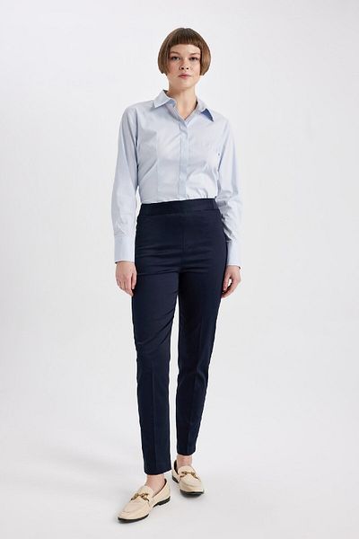 DeFacto Black Satin Cigarette Pants - Elastic Waist, Straight Leg J8743Az24Sm