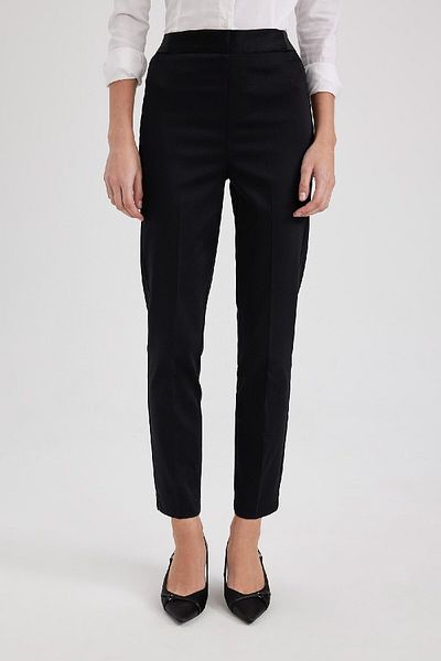 DeFacto Black Satin Trousers - Regular Waist, Elastic, Straight Leg J8743Az24Wn